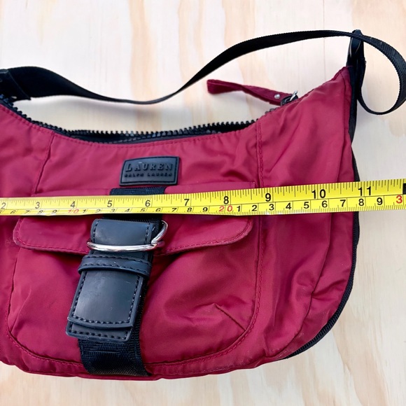 Lauren Ralph Lauren Red Nylon Shoulder Bag Y2K Buckle Hobo Baguette - Picture 8 of 10